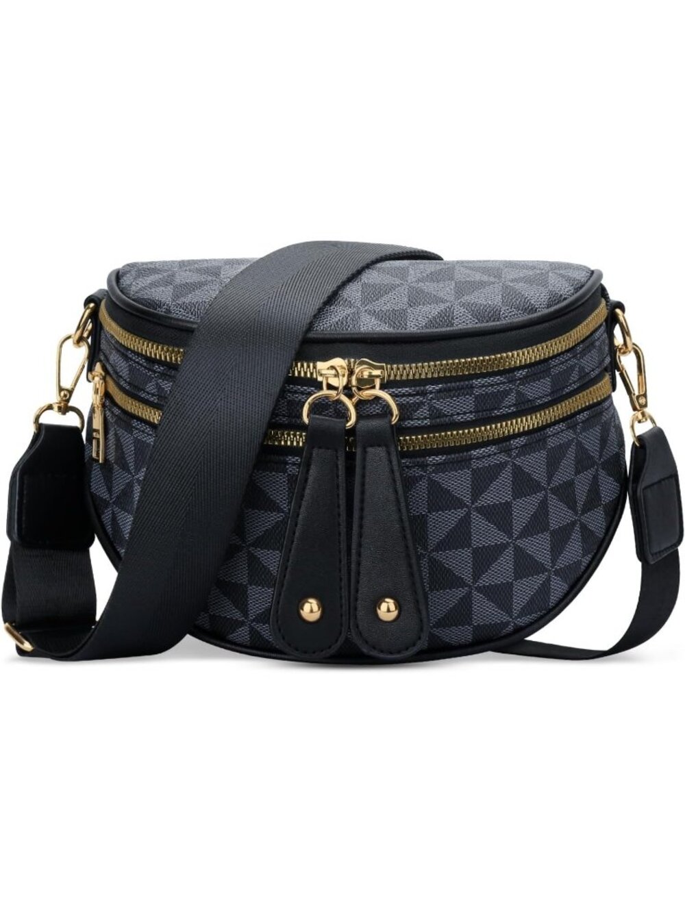 Women's Black Vegan Leather Trendy Fanny Pack Crossbody Sling Bag Zip Pockets
